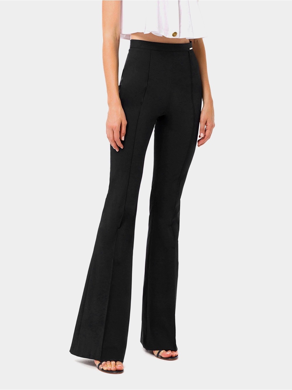 Elisabetta Franchi High Waist Flared Pants in Black M NWT